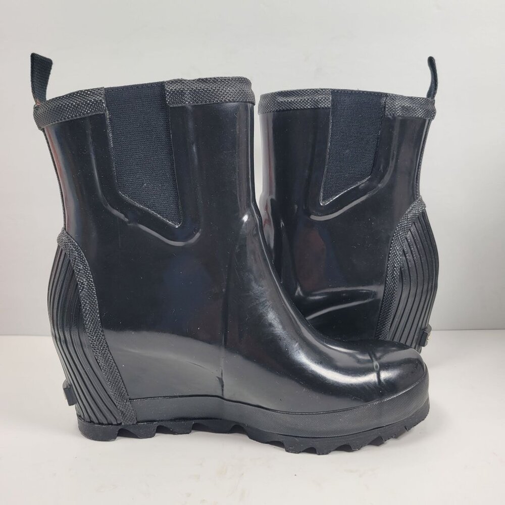 Sorel Women's Black Rubber Wedge Heel Rain Boots NL2526-010 US Size 8.5 - Picture 5 of 10